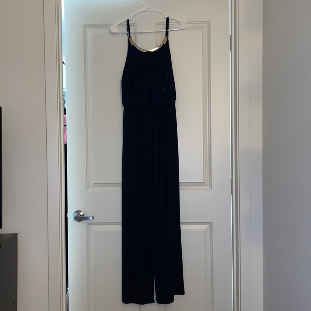 Emma and Michele. Navy blue with gold neck line. Large